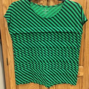 LIZ CLAIBORNE XL GREEN NAVY STRIPE KNIT TOP